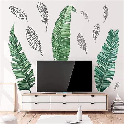 Large Green Leaves Wall Decal Tropical Palm Leaf Wall Sticker Natural