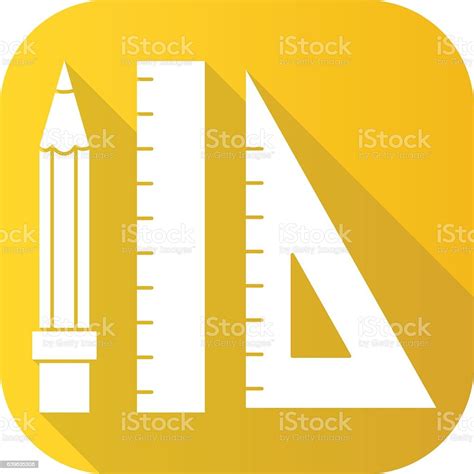 Pencil And Ruler Flat Design Long Shadow Icon Vector Silhouette Stock