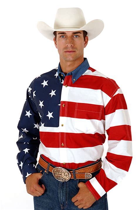 Roper Men S Long Sleeve Stars And Stripes Pieced American Flag Shirt