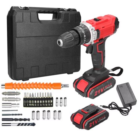 21v Cordless Drill Driver 2 Batteries Set Screwdriver Power Tool