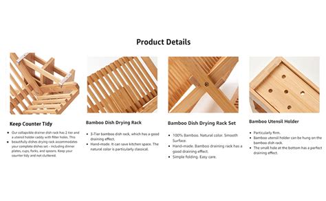 Kaeasous Bamboo Dish Drying Rack Wooden Dish Drying Rack