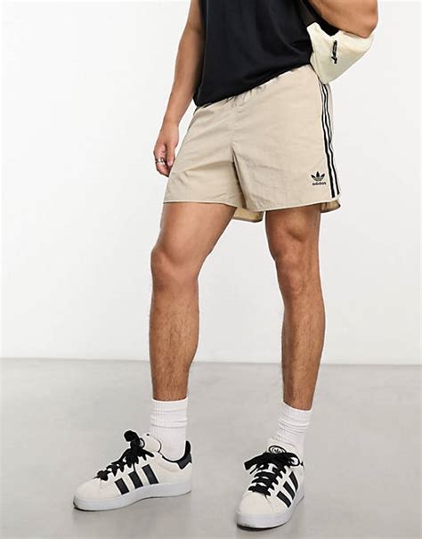 Adidas Originals Adicolor Classics 3 Stripe Sprinter Shorts In Beige Asos