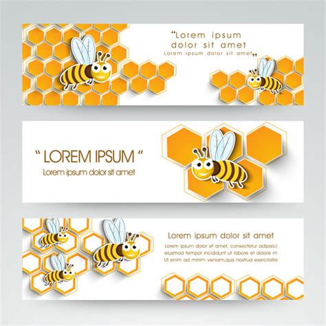 Bees And Honeycomb Banner Vector Free Download