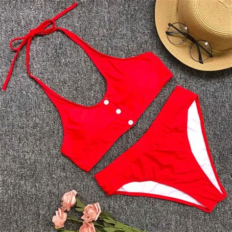 Bather Sexy Mid Waist Bikini Set Swimwear Female Two Pieces