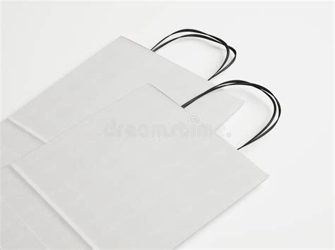 Two White Paper Bags with Handles Stock Photo - Image of commercial ...