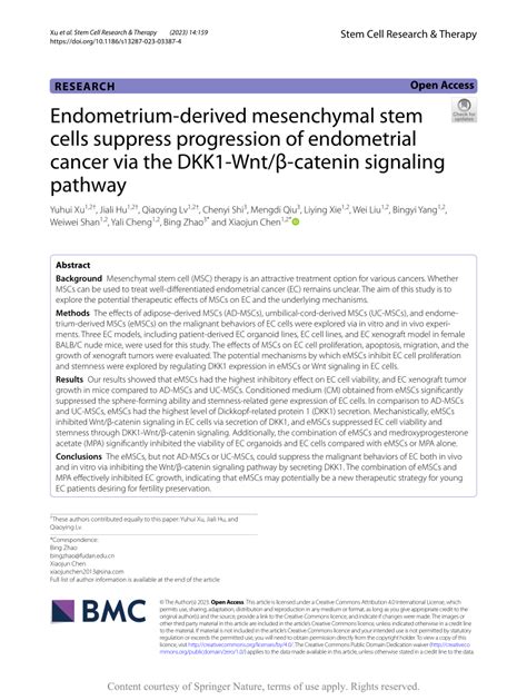 Pdf Endometrium Derived Mesenchymal Stem Cells Suppress Progression