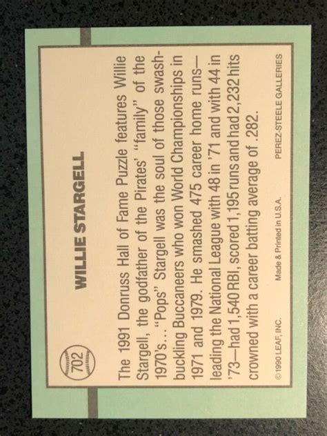 Leaf Willie Stargell Donruss Hall Of Fame Diamond King Ebay