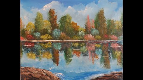 How To Paint Still Water With Autumn Trees Reflections Acrylic Painting For Beginners P3 Youtube