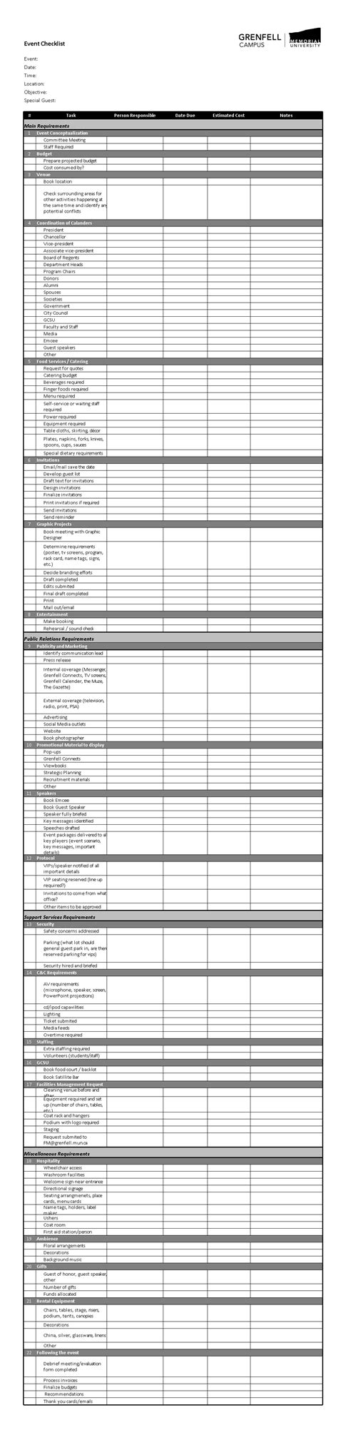 Event Checklist Template Excel