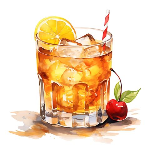 Premium AI Image Watercolor Of A Classic Whiskey Sour Drink Embodying