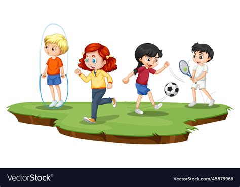 Happy children playing different sports Royalty Free Vector