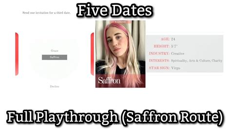 Ps4 Five Dates Full Playthrough Saffron Route 1080p Youtube