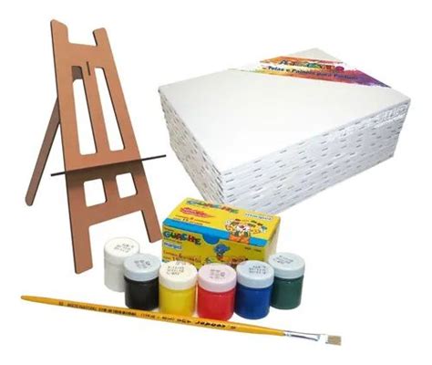 Kit 10 Telas Pintura 20x30 Mini Cavalete 06 Tintas E Pincel R 159 9