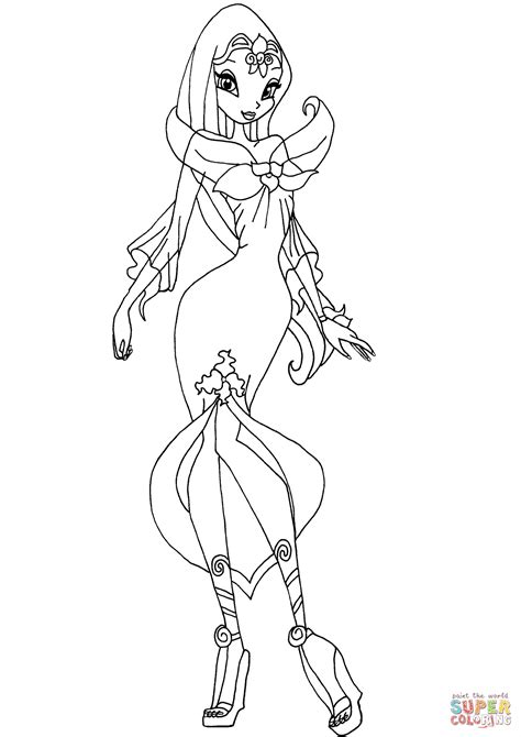 Winx Club Crystal Gown Coloring Page Free Printable Coloring Pages