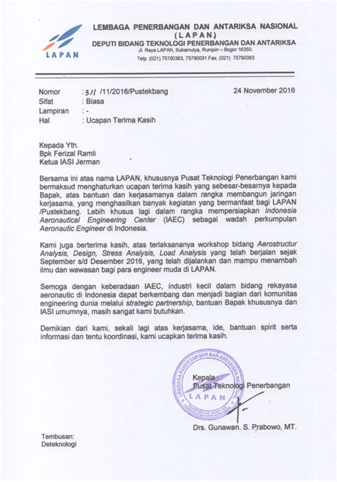 Contoh Surat Penghargaan Dan Terima Kasih Atas Kerjasama Surat Ucapan