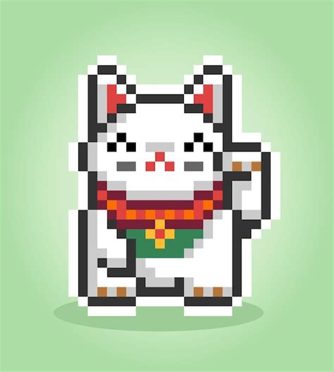 Pixel Cat Bits El Gato De La Suerte Maneki Neko En Ilustraci N