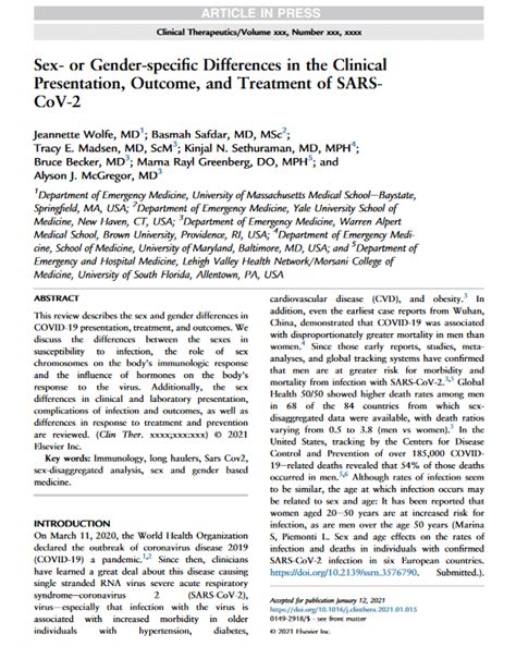 Sex Or Gender Specific Differences In The Clinical Presentation