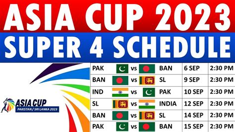 Asia Cup 2023 Super 4 Schedule Date Timings And Venues Asia Cup