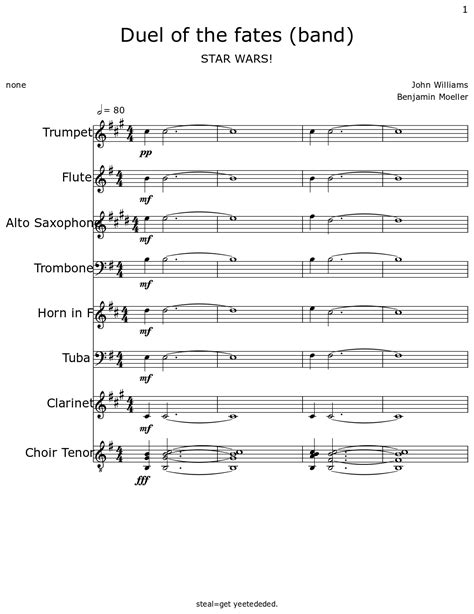 Duel Of The Fates Band Sheet Music For Trumpet Flute Alto