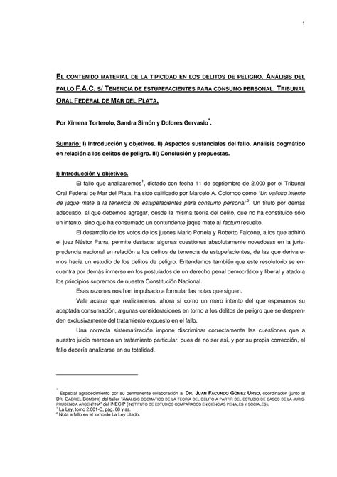 Tenencia Documento De Apoyo El Contenido Material De La Tipicidad En Los Delitos De Peligro