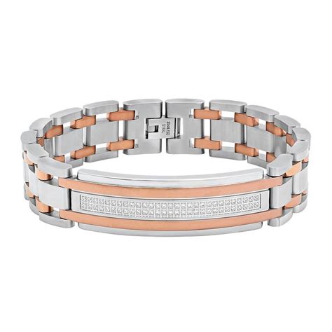 Mens Cubic Zirconia Two Tone Stainless Steel Id Bracelet Mens Diamond