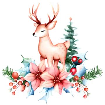 Deer Christmas Deer Deer With Flowers Png Transparent Image And