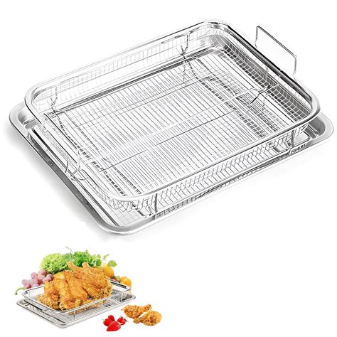 Air Fryer Basket For Oven 2 Set Stainless Steel Air Fryer Pan And Crisper Tray Non Stick Oven