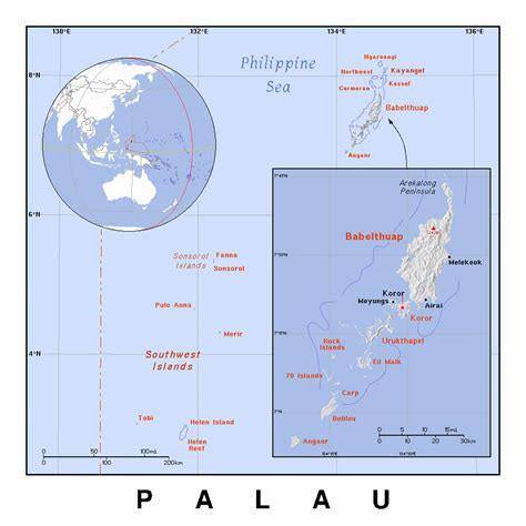 Detailed political map of Palau with relief | Palau | Oceania ...