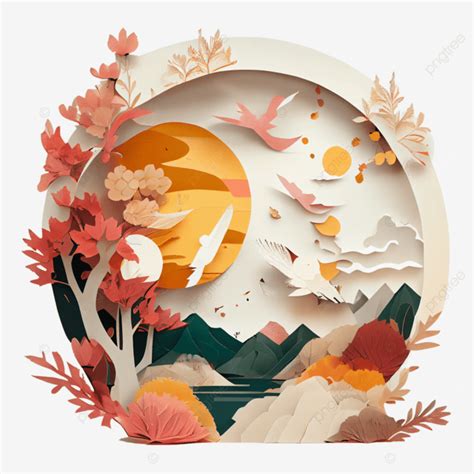 Mid Autumn Festival Origami Style Creative Illustration Mid Autumn