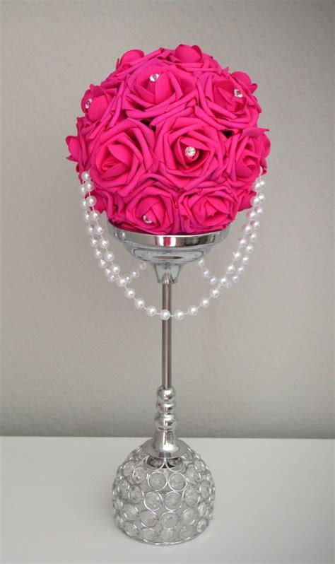 Hot Pink Flower Ball With Draping Pearls And Crystal Gems Etsy Hot