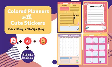 Colored Planners with Cute Stickers Graphic by mohamedamkhao · Creative ...