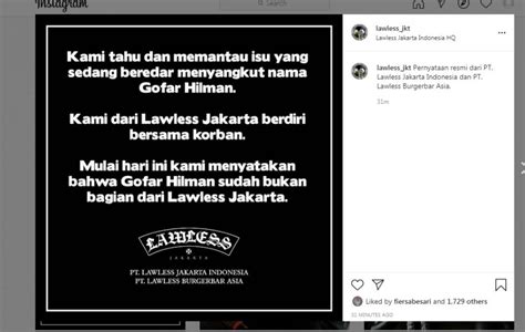 Imbas Isu Pelecehan Seksual Gofar Dikeluarkan Dari Lawless Jakarta