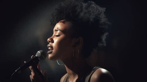 Premium Ai Image A Woman Singing Into A Microphone With Her Eyes Closed