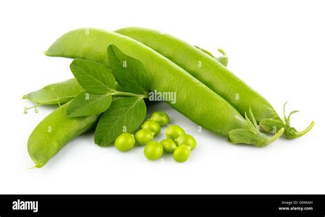 Heap Of Green Pea Pods With Leaves Isolated On White Stock Photo Alamy