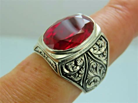 Turkish Handmade Jewelry 925 Sterling Silver Ruby Stone Mens Rings 925 Jewelry Silver