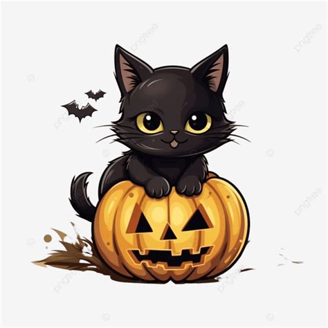 Lindo Gato Negro Dentro De La Ilustración De Vector De Calabaza De