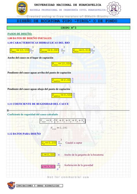 Dise O De Bocatoma Tipo Tirolesa Escuela Profesional De Ingenier A