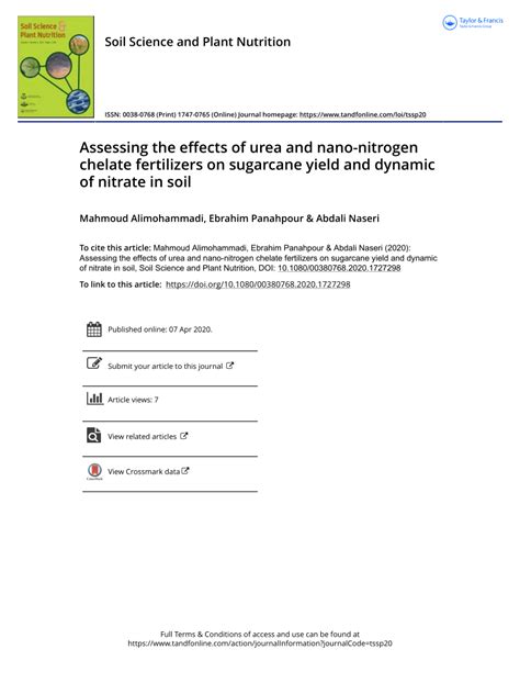 Pdf Assessing The Effects Of Urea And Nano Nitrogen Chelate