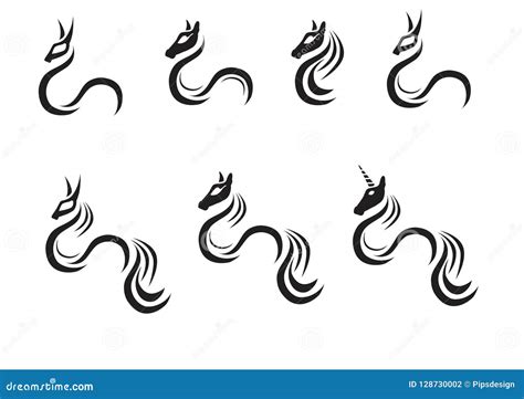 Horse Unicorn Tattoo Variations Stock Vector - Illustration of monster ...