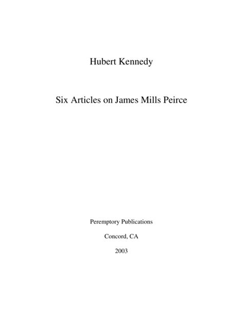 Hubert Kennedy Six Articles On James Mills Peirce