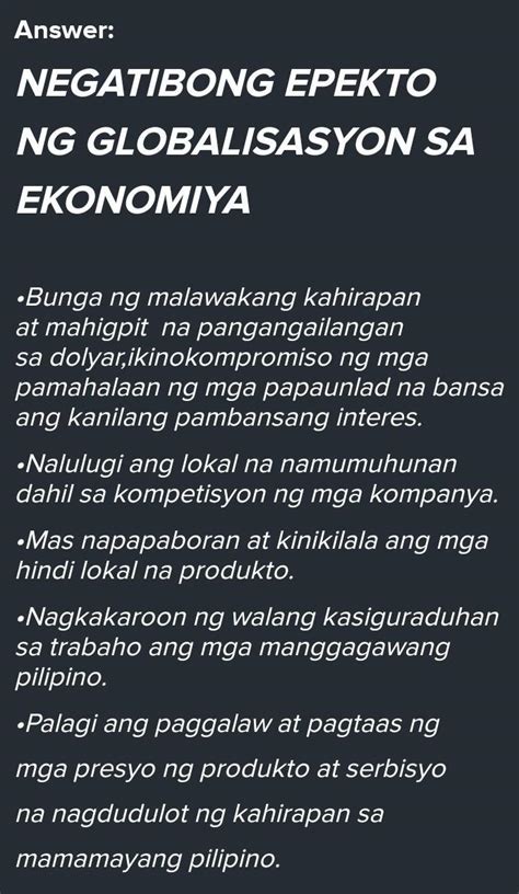 Ano Ang Mga Positibo At Negatibong Epekto Ng Globalisasyon Sa Pilipinas