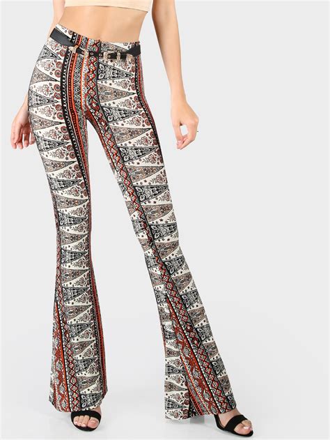 Multi Print Flare Pants ORANGE SheIn Sheinside