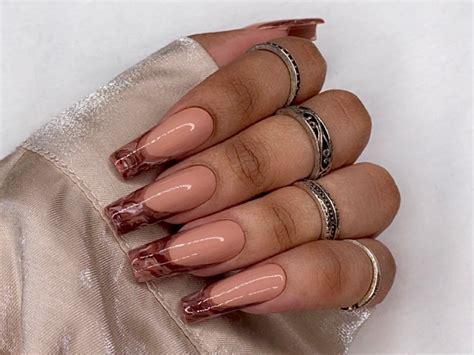 Cookie Swirl Press On Nails Nude Nails Nude And Brown Nails Marble Nails Brown Nails French Tip