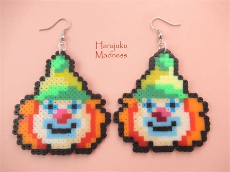 Clown Perler Bead Pixel Art Earrings Big Bold But Light Etsy Uk In