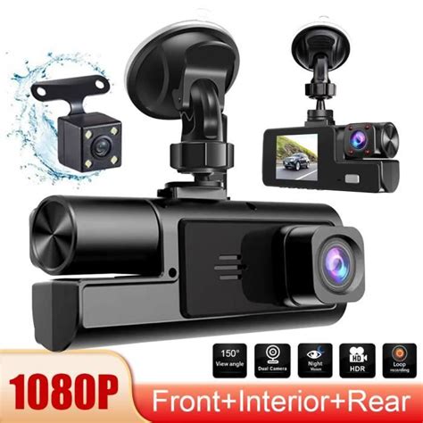 Triple Dashcam Voiture avant 1080P cabine 720P arrière 720P