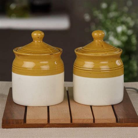 Ceramic Pickle Jars Set Of 2 Traditional Indian Achaar Etsy