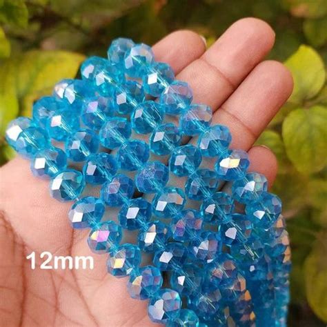 12mm Rondelle Shape Turquoise AB Color Crystal Glass Beads Sold Per