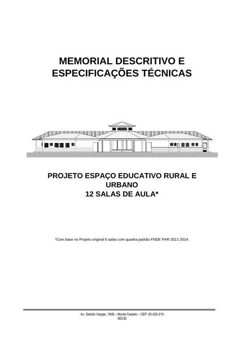 PDF MEMORIAL DESCRITIVO E ESPECIFICAÇÕES TÉCNICAS 2018 12 14