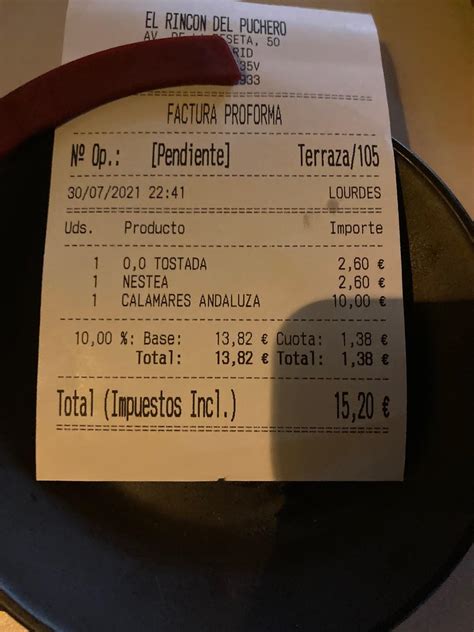 Carta del restaurante El Rincón Del Puchero Madrid Avenida De La Peseta