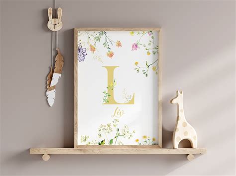 Custom Baby Name Poster Watercolor Flower Letter Print Nursery Sign